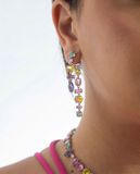  Gema drop earrings Asymmetrical design, Mixed cuts, Long, Multicolored, Rhodium plated 