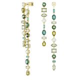  Gema drop earrings Asymmetrical design, Mixed cuts, Extra long, Green, Gold-tone plated 