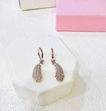  Khuyên tai Swarovski lông vũ màu vàng hồng đeo 2 kiểu - Swarovski Nice drop earrings Feather, White, Rose gold-tone plated 