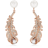  Khuyên tai Swarovski lông vũ mix trai vàng hồng - Swarovski Nice drop earrings Mixed cuts, Feather, White, Rose gold-tone plated 