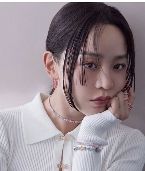  Khuyên tai Swarovski Matrix hồng - Swarovski Matrix hoop earrings Baguette cut, Pink, Rose gold-tone plated 