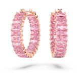  Khuyên tai Swarovski Matrix hồng - Swarovski Matrix hoop earrings Baguette cut, Pink, Rose gold-tone plated 
