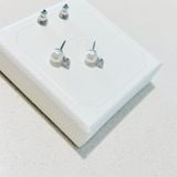  Matrix stud earrings Crystal pearl, Round cut, White, Rhodium plated 