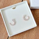  Matrix hoop earrings Crystal pearl, Round cut, White, Rose gold-tone plated 