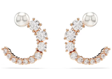  Matrix hoop earrings Crystal pearl, Round cut, White, Rose gold-tone plated 