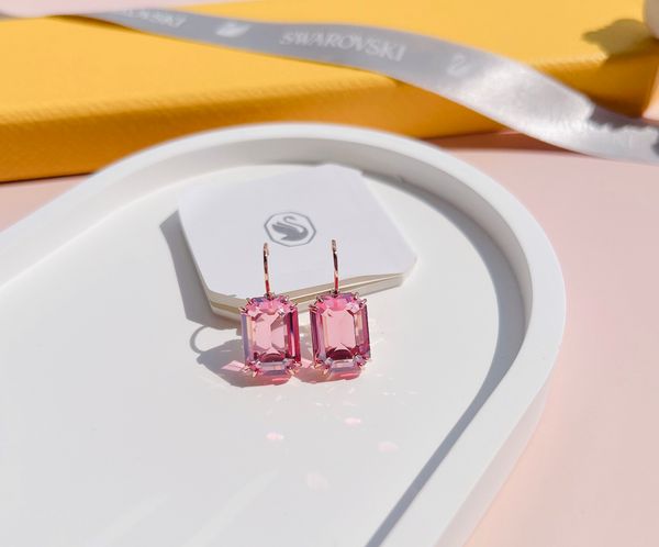  Khuyên tai Swarovski Millenia bát giác hồng - Swarovski Millenia drop earrings Octagon cut, Pink, Rose gold-tone plated 
