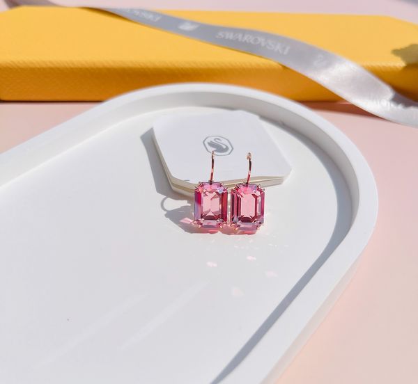  Khuyên tai Swarovski Millenia bát giác hồng - Swarovski Millenia drop earrings Octagon cut, Pink, Rose gold-tone plated 