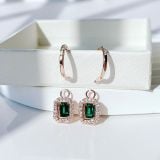  Khuyên tai Swarovski Millenia đá nhảy tone xanh ngọc - Swarovski Crystal Millenia Drop Earrings Octagon Cut Blue Rose Gold-Tone 
