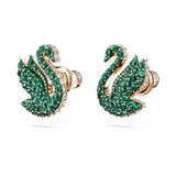  Khuyên tai Swarovski mẫu thiên nga tung cánh new màu xanh lá - Swarovski Iconic Swan stud earrings Swan, Green, Rose gold-tone plated 