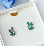  Khuyên tai Swarovski mẫu thiên nga tung cánh new màu xanh lá - Swarovski Iconic Swan stud earrings Swan, Green, Rose gold-tone plated 