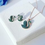  Khuyên tai Swarovski mẫu thiên nga tung cánh new màu xanh lá - Swarovski Iconic Swan stud earrings Swan, Green, Rose gold-tone plated 