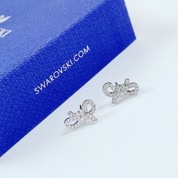  Khuyên tai nơ trắng Swarovski - Swarovski Lifelong Bow stud earrings Bow, White, Rhodium plated 