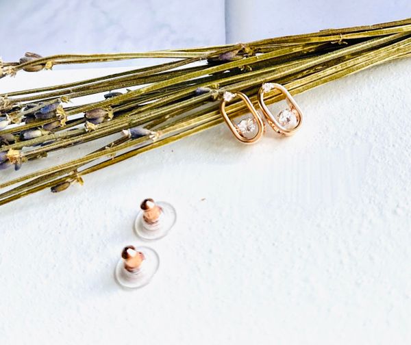  Khuyên tai đá nhảy Swarovski dáng oval - Swarovski Sparkling Dance stud earrings Round cut, Oval shape, White, Rose gold-tone plated 