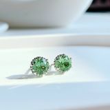  Birthstone stud earrings Round cut, August, Green, Rhodium plated 