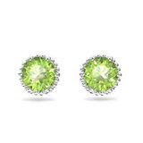  Birthstone stud earrings Round cut, August, Green, Rhodium plated 