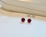  Birthstone stud earrings Round cut, July, Red, Rhodium plated 