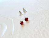  Birthstone stud earrings Round cut, July, Red, Rhodium plated 