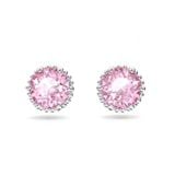  Birthstone stud earrings Round cut, October, Pink, Rhodium plated 