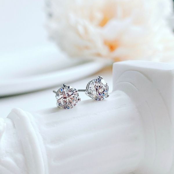  Khuyên nụ tròn Swarovski Solitaire màu trắng - Swarovski Solitaire stud earrings Round cut, White, Rhodium plated 