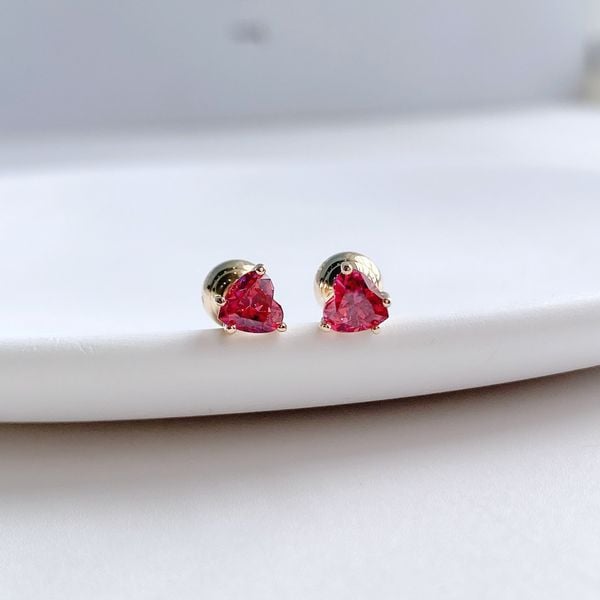  Khuyên Swarovski Stilla tim đỏ - Swarovski Stilla stud earrings Heart, Red, Gold-tone plated 