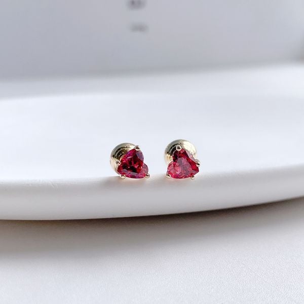 Khuyên Swarovski Stilla tim đỏ - Swarovski Stilla stud earrings Heart, Red, Gold-tone plated 
