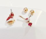  Cariti drop earrings Asymmetrical design, Red bean ice, Red, Gold-tone plated 