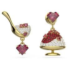  Cariti drop earrings Asymmetrical design, Red bean ice, Red, Gold-tone plated 