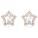  Khuyên tai Stella mix trai màu vàng hồng - Swarovski Stella stud earrings Round cut, Star, White, Rose gold-tone plated 