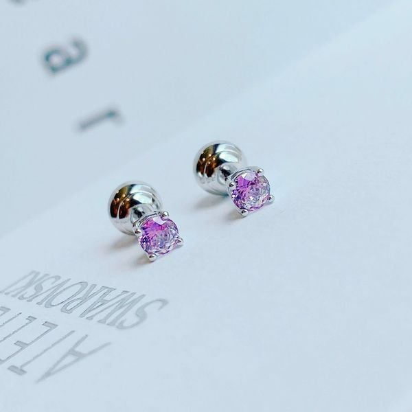  Khuyên tai Swarovski Stilla nụ tím - Swarovski Stilla stud earrings Round cut, Purple, Rhodium plated 