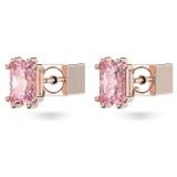  Khuyên tai Swarovski Stilla hồng - Swarovski Stilla stud earrings Rectangular cut, Pink, Rose gold-tone plated 
