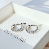  Khuyên tai Swarovski Stone cong ôm tai màu trắng - Swarovski Stone hoop earrings Pavé, Small, White, Rhodium plated 