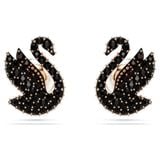  Swarovski Swan stud earrings Swan, Black, Rose gold-tone plated 