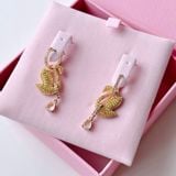  Khuyên Swarovski Iconic Swan Drop, Swan, Yellow, Gold-Tone Plated 