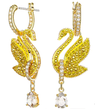  Khuyên Swarovski Iconic Swan Drop, Swan, Yellow, Gold-Tone Plated 