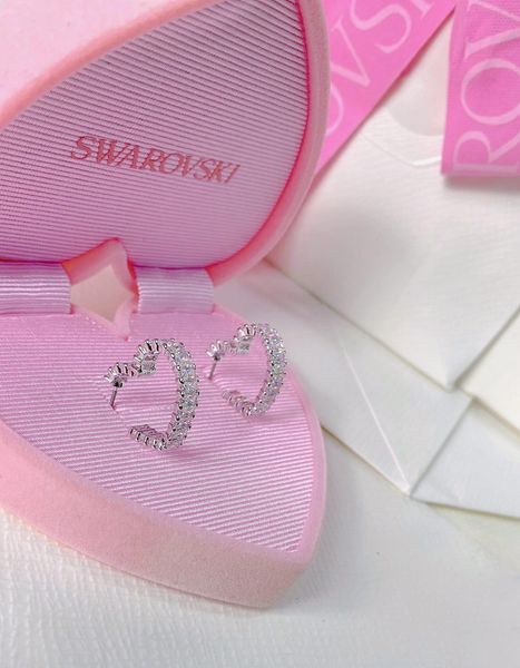  Matrix hoop earrings Heart, Small, White, Rhodium plated 