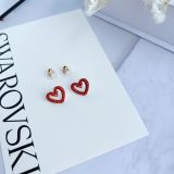  Khuyên tai Swarovski Una thiên nga đỏ - Swarovski Una stud earrings Heart, Small, Red, Gold-tone plated 
