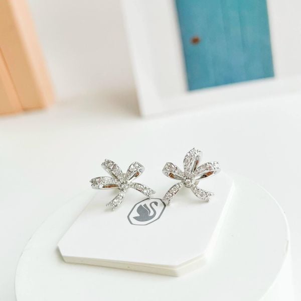  Khuyên tai Swarovski Volta trắng - Swarovski Volta stud earrings Bow, Small, White, Rhodium plated 