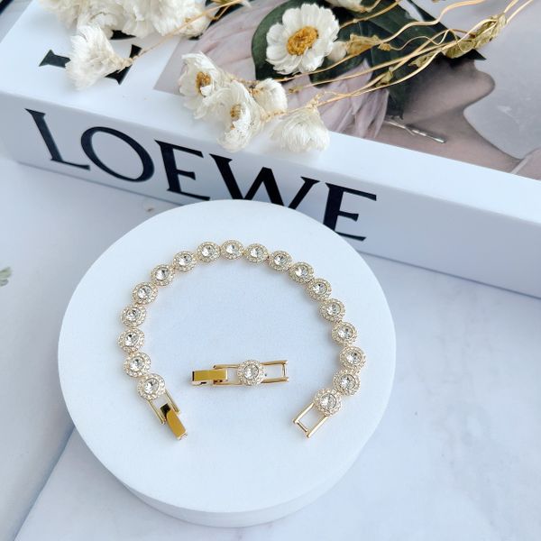  Lắc tay Swarovski Angelic màu vàng - Swarovski Angelic bracelet Round cut, Pavé, Medium, White, Gold-tone plated 