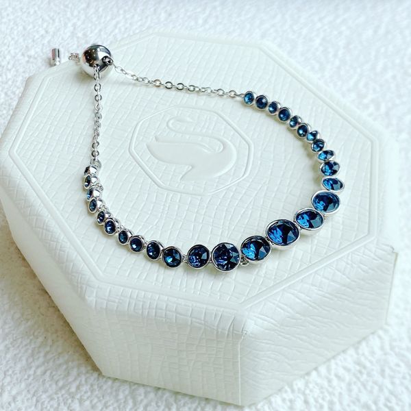  Lắc tay Swarovski Emily pha lê xanh - Swarovski Emily bracelet Mixed round cuts, Blue, Rhodium plated 