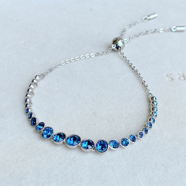  Lắc tay Swarovski Emily pha lê xanh - Swarovski Emily bracelet Mixed round cuts, Blue, Rhodium plated 