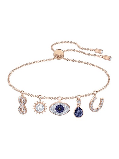  Lắc tay Swarovski charm Infinity Evil eye vàng hồng - Swarovski Symbolic bracelet Infinity, evil eye and horseshoe, Blue, Rose gold-tone plated 