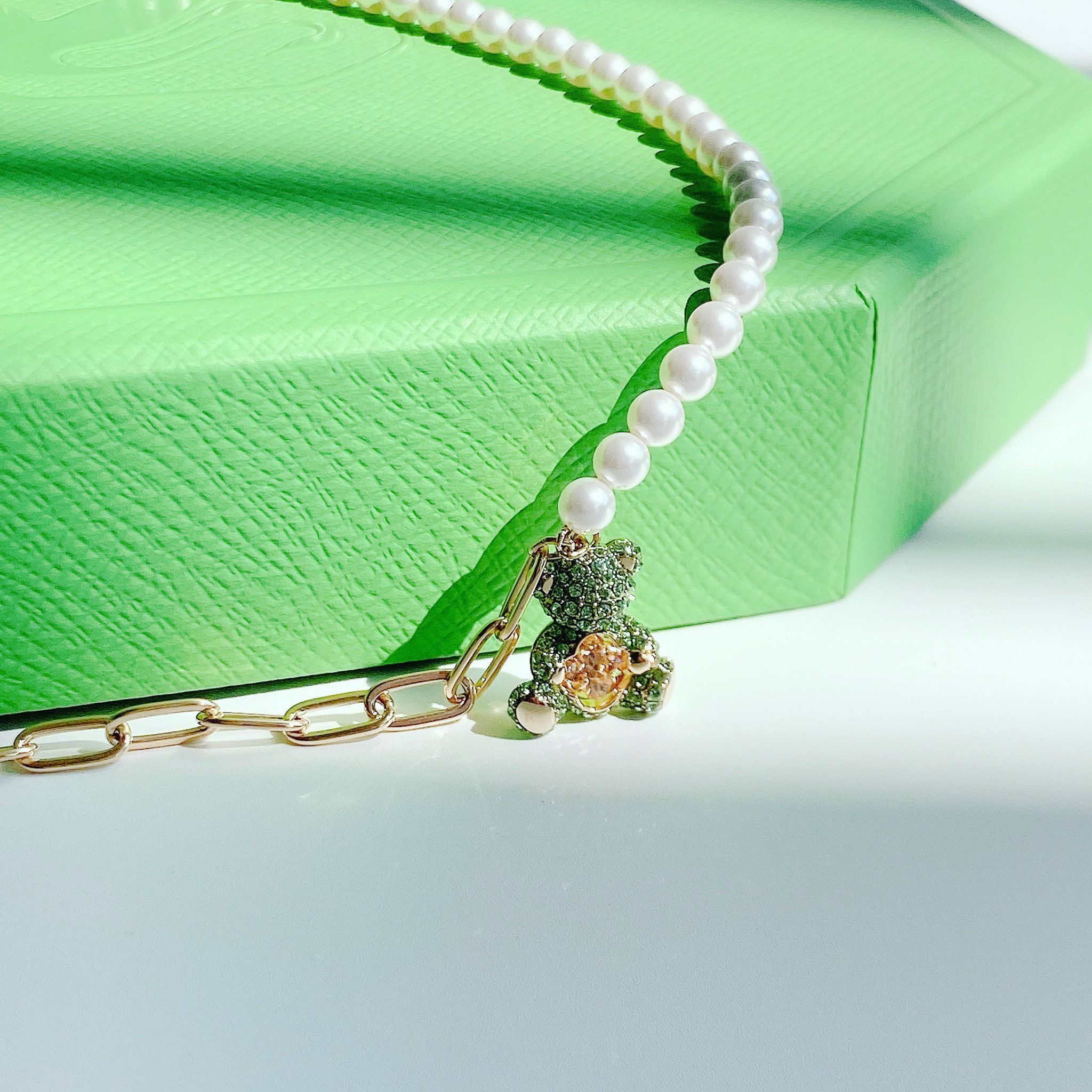  Lắc tay Swarovski gấu Teddy xanh - Swarovski Teddy bracelet Bear, Green, Gold-tone plated 
