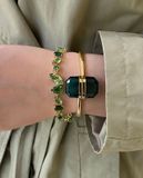  Lắc tay Swarovski Gema màu xanh lá cây - Swarovski Gema bracelet Mixed cuts, Green, Gold-tone plated 