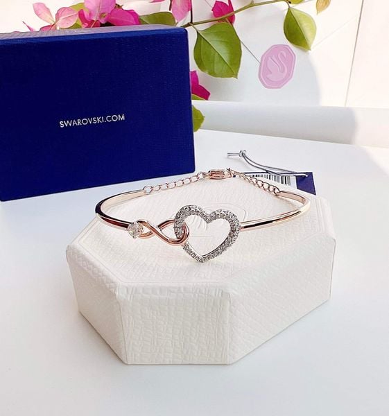  Lắc tay Swarovski Infinity tim màu vàng hồng - Swarovski Infinity bangle Infinity and heart, White, Mixed metal finish 