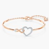 Lắc tay Swarovski Infinity tim màu vàng hồng - Swarovski Infinity bangle Infinity and heart, White, Mixed metal finish 