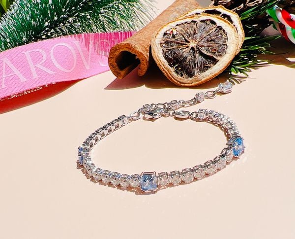  Lắc tay Swarovski Matrix mix màu trắng, xanh - Swarovski Matrix Tennis bracelet Mixed cuts, Blue, Rhodium plated 