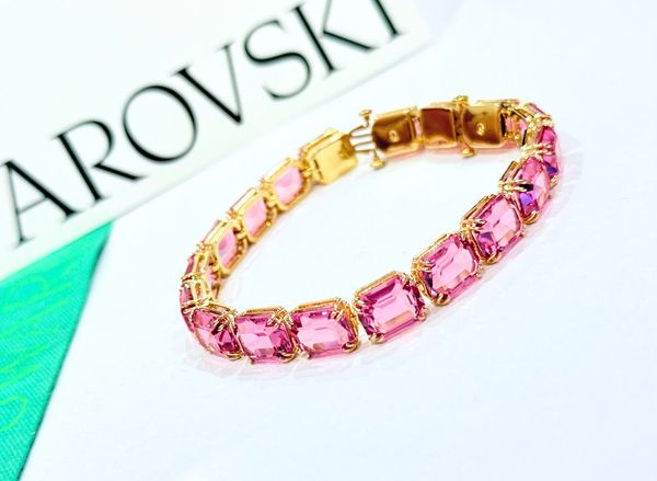  Millenia Tennis bracelet Octagon cut, Pink, Gold-tone plated 