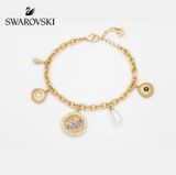  Lắc thiên nga gold charm Swarovski - Swarovski Vintage Swan Gold Tone Dark Multi Colored Crystal Bracelet 