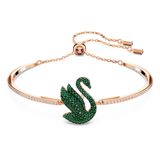  Lắc tay Swarovski thiên nga tung cánh new màu xanh lá - Swarovski Iconic Swan bangle Swan, Green, Rose gold-tone plated 