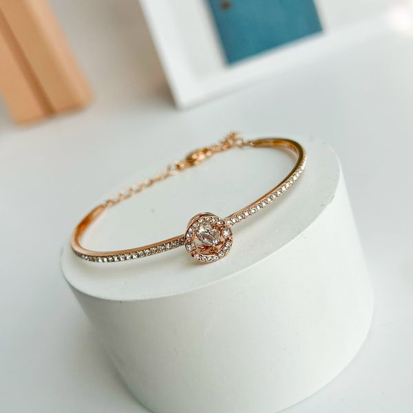  Lắc tay Swarovski Sparkling Dance màu vàng hồng - Swarovski Sparkling Dance bangle Round cut, White, Rose gold-tone plated 
